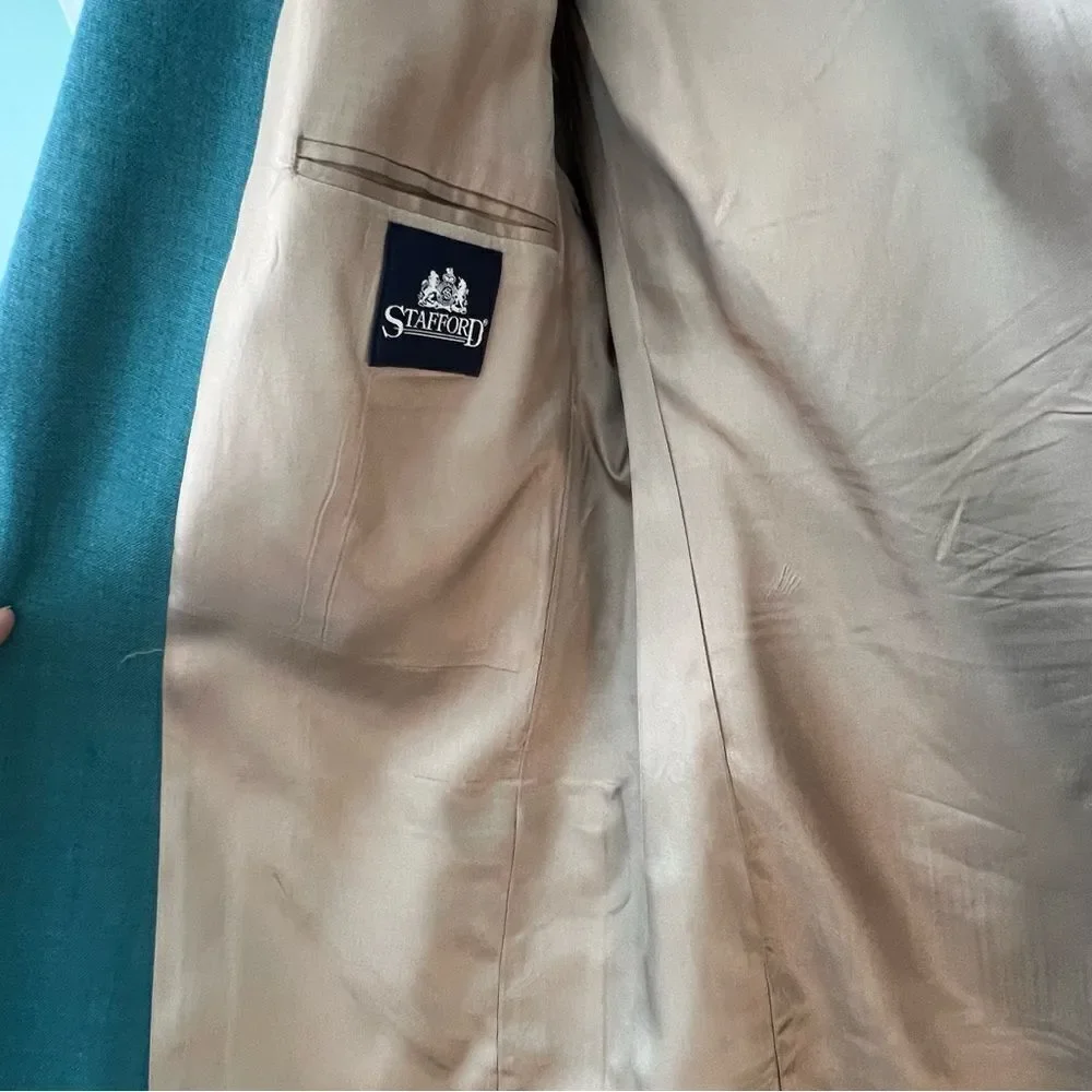 Stafford Blazer Sport Coat Jacket Mens 42L Green Wool Polyester Vent Fully Lined